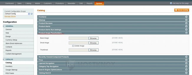 System Configuration Catalog Settings-Product Image Placeholders Panel