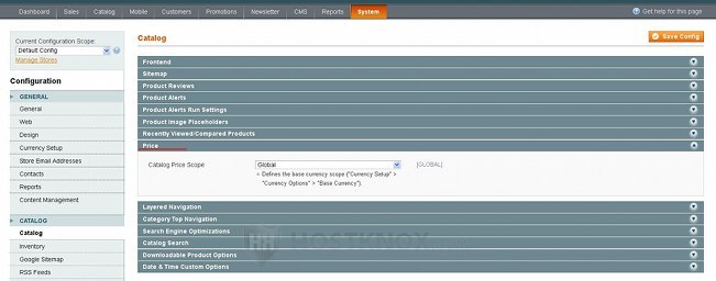 System Configuration Catalog Settings-Price Panel