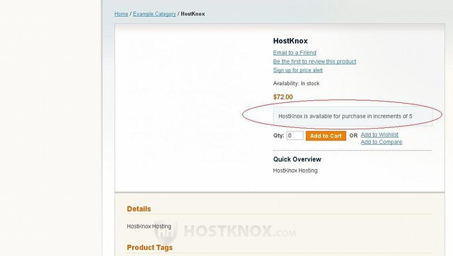 Product Details Page with a Message about Quantity Increments