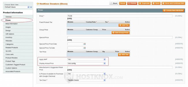 Product Specific Minimum Advertised Price Options