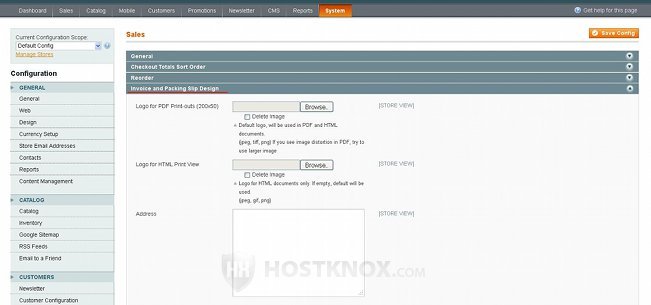 System Configuration Sales Settings-Invoice and Packing Slip Design Panel