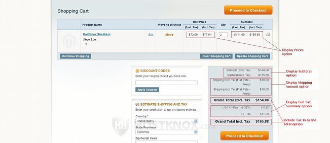 Example Cart Page with Shopping Cart Display Settings