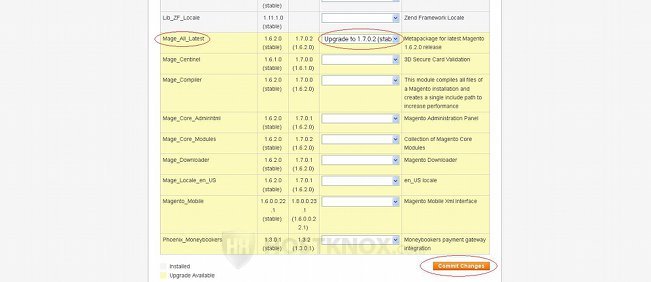 Connect Manager-Selecting the Mage_All_Latest Package and Starting the Upgrade