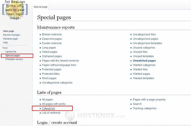 Button for Accessing the List of Categories Containing Pages