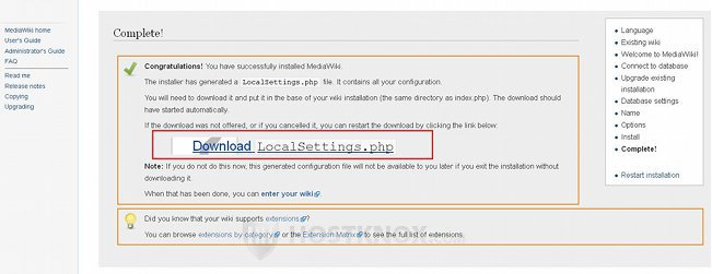 Generating and Downloading LocalSettings.php