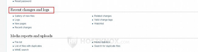 Special Pages-Recent Changes and Logs Section