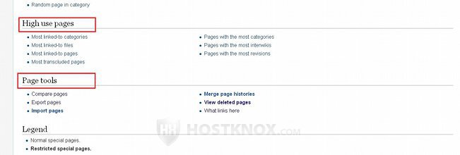 Special Pages-High Use Pages and Page Tools