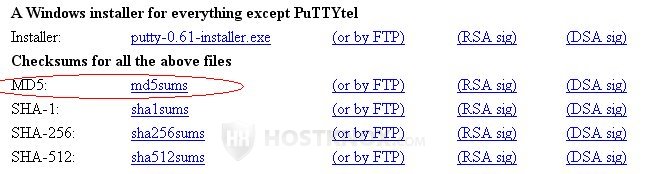 PuTTY Original MD5 Checksums