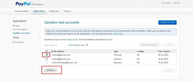 Developer PayPal Account-Deleting Sandbox Test Accounts