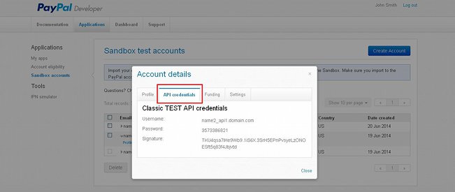 Developer PayPal Account-Viewing the API Credentials of a Test Account