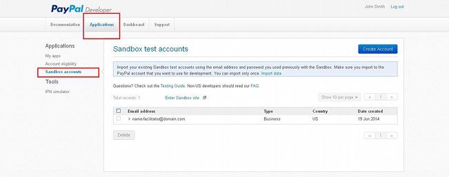 Developer PayPal Account-Section with Sandbox Test Accounts