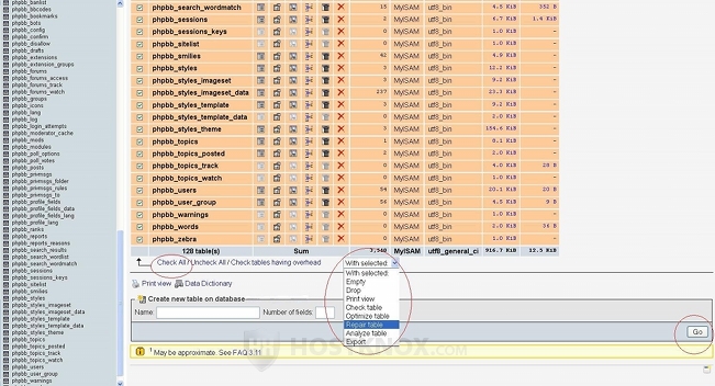 phpMyAdmin-Repair Table