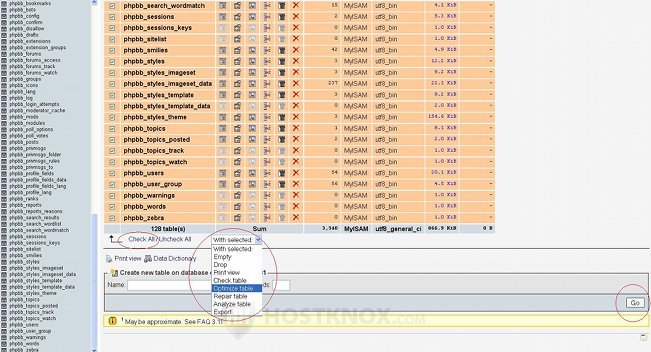 phpMyAdmin-Optimize Table
