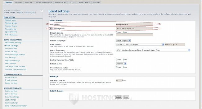 Board Settings Page