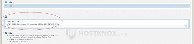 Example MOD Install XML-SQL Query