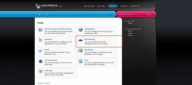 Accessing the PHP Settings Section