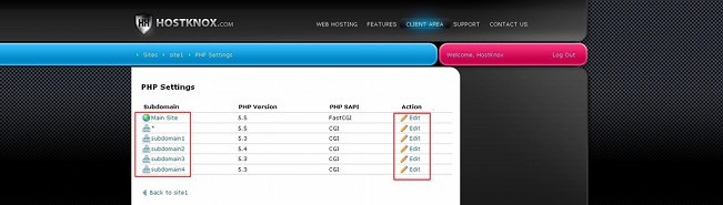 Buttons for Editing the PHP Settings