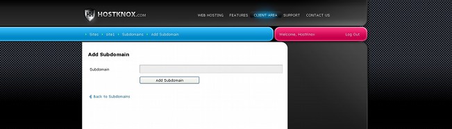 Form for Adding a Subdomain