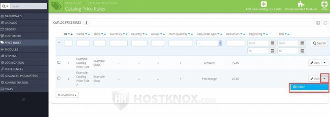 Deleting Catalog Price Rules