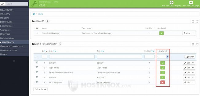 Table with CMS Pages-Displayed Column