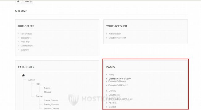 Sitemap Page on the Frontend-Links to CMS Pages and Categories