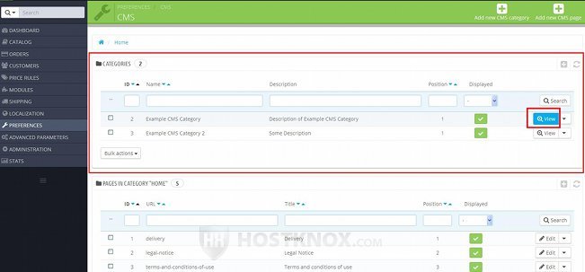 Viewing a List of the Pages and Sub-Categories Associated with a CMS Category