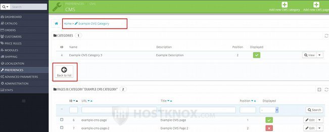 Viewing a List of the Pages and Sub-Categories Associated with a Parent CMS Category