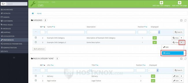 Deleting a CMS Category