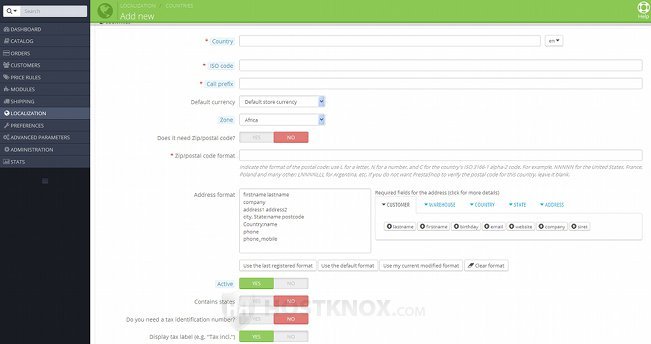 Form for Adding/Editing Countries