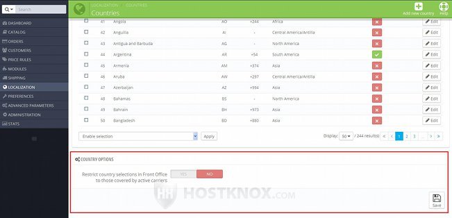 Option for Restricting Country Selection on the Frontend to Those Covered by Carriers