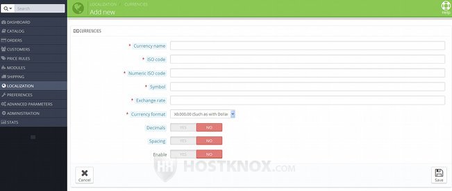 Form for Adding Currencies