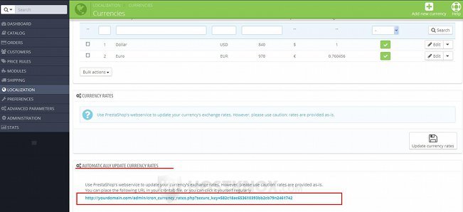 Panel with Link for Automatically Updating Currency Rates