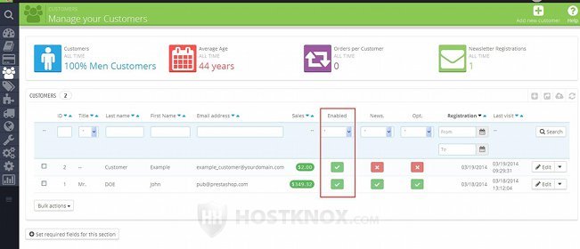 Table with Customer Accounts-Enabled Column