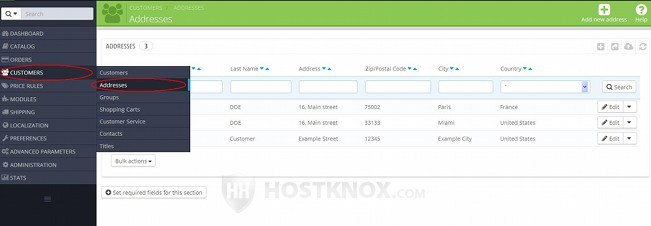 Accessing the Customer Addresses Section in the Admin Panel