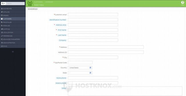 Form for Adding New Addresses