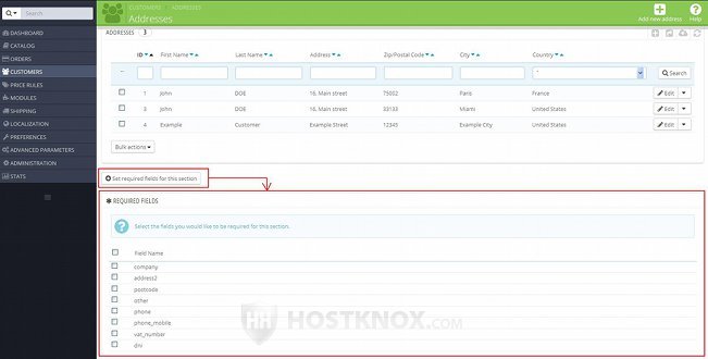 Customer Addresses-Set Required Fields