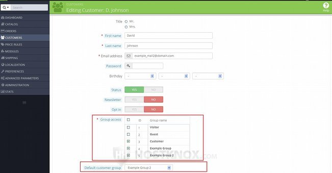 Form for Adding/Editing Customers-Customer Group Options