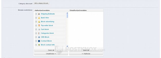 Form for Editing Customer Groups in PrestaShop 1.5-Authorizing/Unauthorizing Modules
