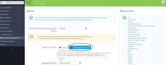 CSV Import Page-Selecting a CSV File