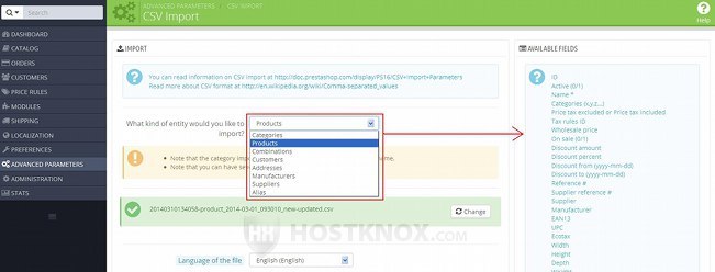 CSV Import Page-Selecting Entity