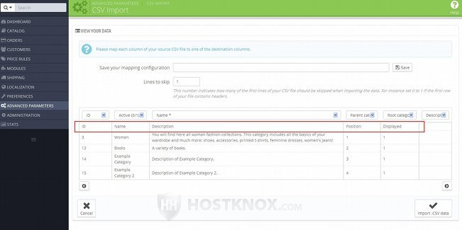 CSV File Data Page-CSV Field Headers