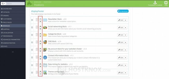 Changing the Order of Modules within a Hook Using the Arrow Buttons