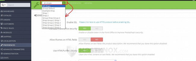 Admin Panel-Menu for Selecting the Scope of the Changes