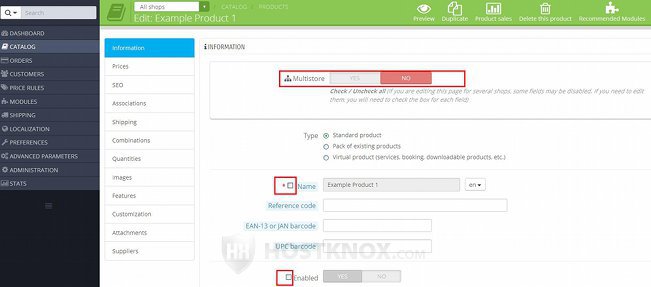 Admin Panel of a Multistore-Configuring Disabled Options