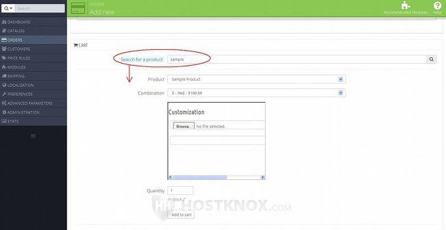 Form for Adding New Orders-Adding a Product to the Order