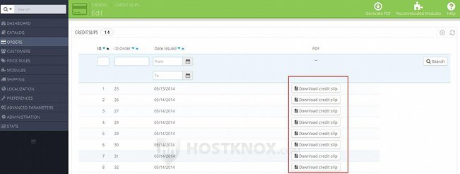 Credit Slips Section in the Admin Panel-Downloading a Credit Slip