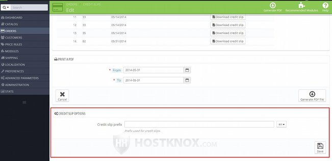 Credit Slips Section in the Admin Panel-Credit Slip Options