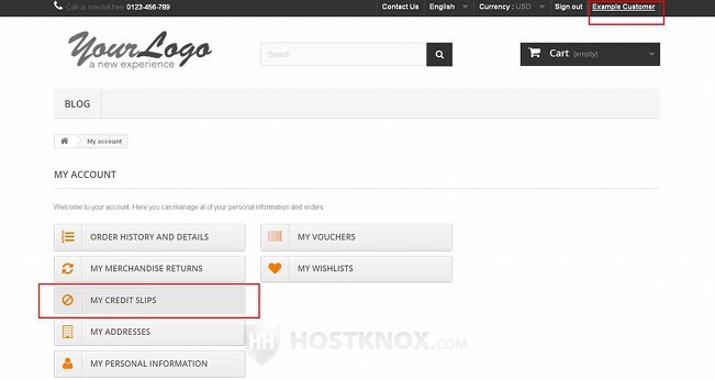 Frontend-Accessing the Section My Credit Slips in the Customer Account Settings