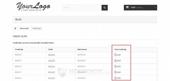 Frontend-My Credit Slips Section in the Customer Account Settings