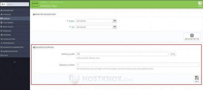 Delivery Slips Section in the Admin Panel-Delivery Slip Options